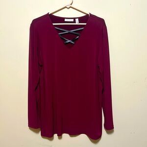 Susan Graver liquid knit L burgundy blouse
